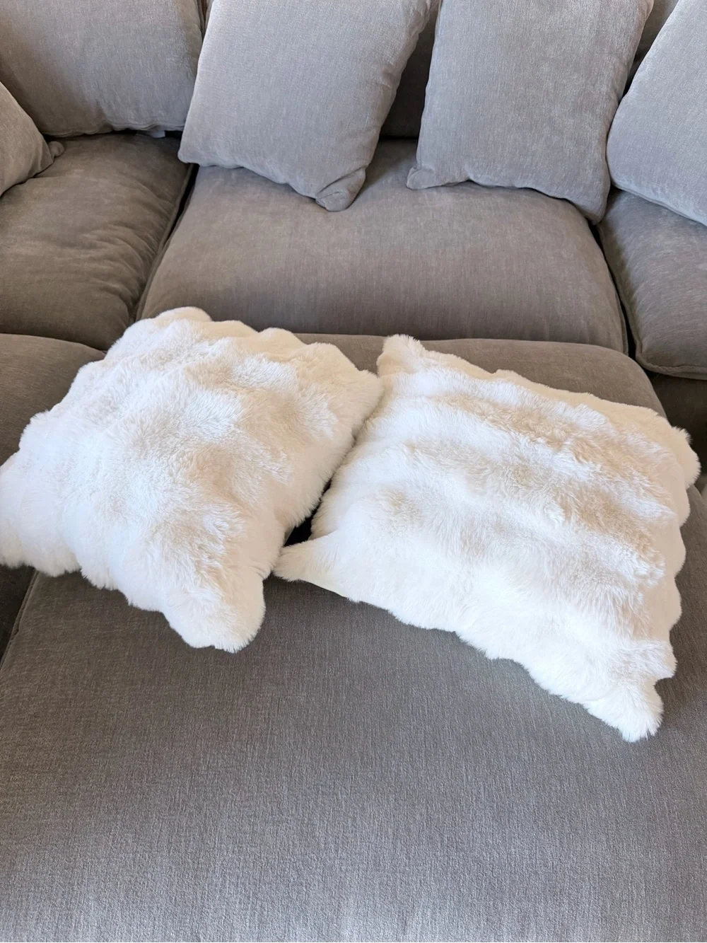 Pair of super soft white fluffy square pillows
